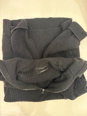 All Saints Black Ribbed Half-Zip Sweater